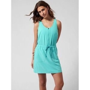 Athleta Expedition Dress Teal Blue Zip Waist Pockets Active Athleisure Size 10